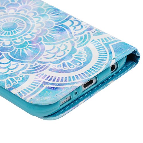 Lanveni Samsung Galaxy S6 Hülle, Handyhülle Samsung S6 Flip Case Cover PU Lederhülle Schutzhülle Magnetverschluss Ledertasche mit Stander Function Brieftasche Card Slot Handy Tasche mit Totem-Blume Cover Design + 1 x Stylus Stift + 1 x Staubdichte Stecker - 7