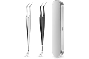 LONSVTTU 2 Pinze per Zecche dai Cani in Acciaio Inossidabile e Gancio per Sollevare Zecche Strumenti per la Rimozione delle Zecche professionale con Scatola di Ferro per Gatti Animali