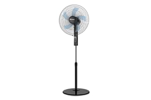 Orbegozo SF 1140, Ventilador de pie, 3 velocidades, 45 W, 5 aspas de 40 cm de diametro, cabezal oscilante, base redonda, muy silenciosa, altura 128 cm, color negro