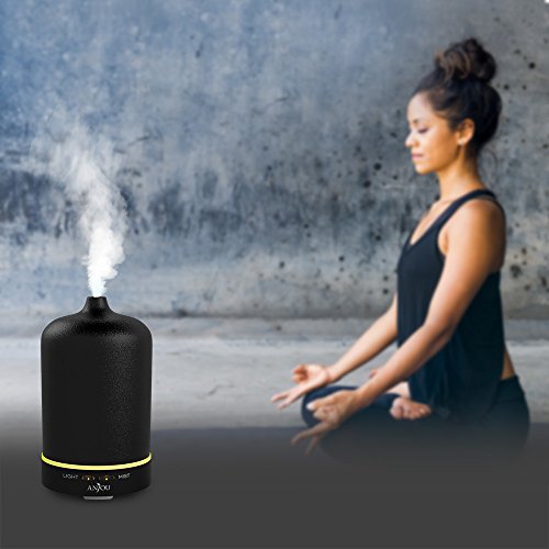 Aroma Diffuser Anjou Luftbefeuchter Oil Düfte Keramik LED mit 7 Farbwechsel 100ml für Yoga Salon Spa Wohn-, Schlaf-, Bade- oder Kinderzimmer Hotel, Schwarz - 5