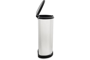 Curver Metal Effect 70% Recycled Kitchen Accessories One Touch Deco Bin, Silver, 40 Litre