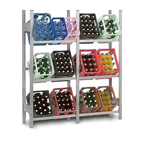 Getränkekistenregal, Stecksystem, Grundregal 1750x335x1060 mm + Anbauregal 1750x335x1010 mm (HxTxB) mit je 6 Traversen, Tragkraft 100 kg je Ebene, Kapazität: min. 12 Kisten, Oberfläche: verzinkt - 2