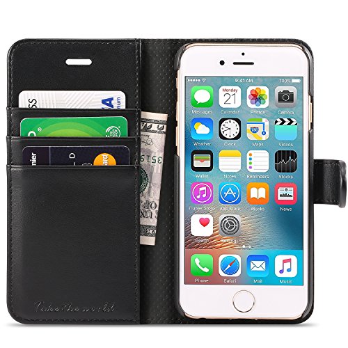 iPhone 6S Case,iPhone 6S Leather Case,TUCCH [Lifetime Warranty] Premium Folio Leather Wallet Case with [Kickstand] [Card Slots] [Magnetic Closure] Flip Notebook Cover Case for iPhone 6/6S-Black