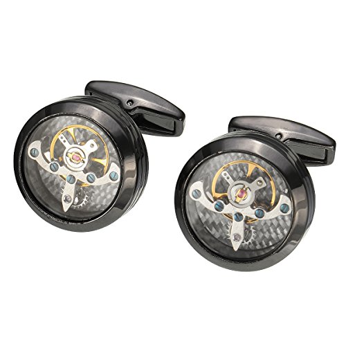 Baban Manschettenknöpfe Ein Paal Rund Cufflinks Vintage Steampunk Stil Double Lines auf der Seite Ideal Geschenk für Männer Gun-Black