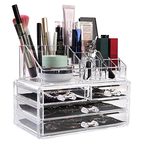 HOMFA Elegant Kosmetik Organizer Make up Kosmetik Aufbewahrung Makeup mit 4 Schubladen und 16 Abteile - 5