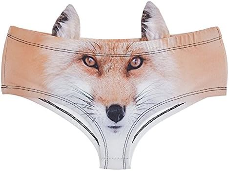 Dniu Women's Soft Cotton Lingerie Panties 3D Animal Print Cute Briefs with Ears(Fox,Medium/6)