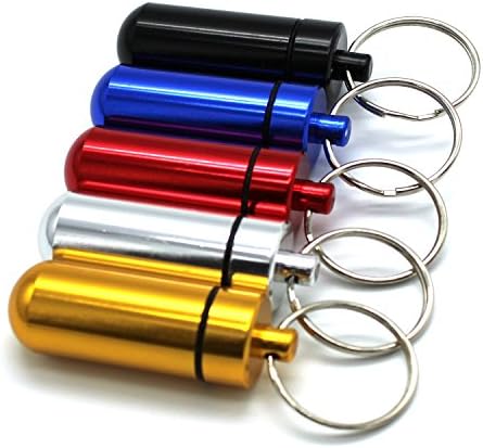 Alohha 5Pcs Aluminum Pill Box Case Bottle Waterproof Cache Drug Organizer Holder Keychain Container Pill Cases & Splitters