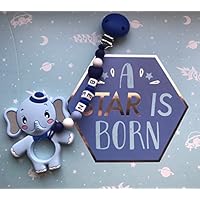 Beißkette Elefant mit Name und Silikonperlen