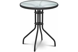 Uniprodo Uni_Table_01 Gartentisch rund Ø 60 cm Glasplatte schwarz Balkontisch wetterfest Terrassentisch Bistrotisch Gartenmöbel Balkon Tisch klein Terrassenmöbel