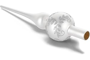 Christbaumspitze Glas Silber Weiß, Weihnachtsbaumspitze, UNOLIGA 26cm Mundgeblasen Glas Tannenbaum Spitze, Vintage Baumspitze