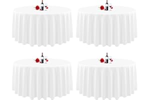 Lumaycens 4 Pack Round Tablecloth 90 Inch White Round Table Cloth Wrinkle Resistant Washable White Table Cloths Polyester Fabric Table Cover for Wedding Party Restaurant Buffet Table