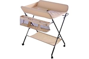 OHMG Fasciatoio Pieghevole Fasciatoio Portatile con Cintura di Sicurezza e Scomparti Portaoggetti,Tavolo Cambio Pannolini Multifunzionale Portatile per Bagnetto Neonati,4 ruotes