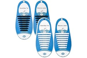 Kelistiny 2 Pairs Elastic Laces for Trainers, No Tie shoe Laces for Kids and Adults Silicone Flat Shoelaces Waterproof Tieless Eliminate Loose Shoelace for Running Shoes - Black White