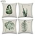 Produktbild HoneybeeLY 4 Stück Nordic Minimalist Stil Grüne Blätter Design Dekorative frische und Elegante Leinen Baumwolle Home Kissenbezug