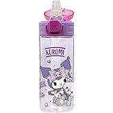 Wiggle 500ml Kuromi Temalı Lisanslı Yumuşak Silikon Pipetli Kulplu Kilitlenebilir Su Matarası (Pembe-Mor)