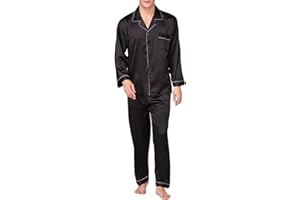 Allthemen Męska satynowa piżama, długa, strój domowy, bielizna nocna, koszulka z długim rękawem i spodnie piżamowe