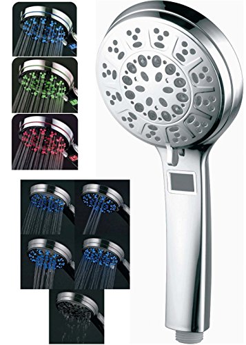 Led Handbrause Duschkopf Brause Duschbrause Handdusche Kopfbrause Farbwechsel mit 5 Strahlarten und LCD Temperatur Anzeige 3 verschiedene Farben