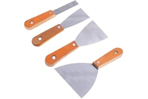 XINGSUI 4 piezas de raspadores de papel tapiz, con mango de madera y hoja de metal, ideales para quitar papel tapiz u otros rellenos