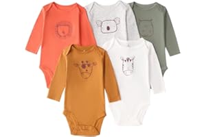 ACURYX Body a Maniche Lunghe Unisex Bimbi Pacco da 5 Pagliaccetti Tutine per Neonato di Cotone 0-24 Mesi