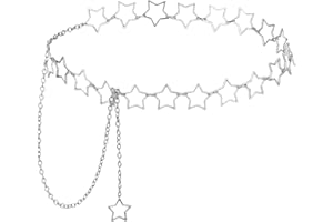 BOHUIZ Metal Star Waist Chain for Women, Silver Women's Chain Belt Adjustable Body Chains with Long Tassel Trendy Western Belly Chains Belt for Women Girls Dresses Skirts Jeans