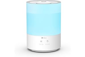 PureMate Humidifiers for Bedroom 4L with 7 Colour Changing Light, Top-Fill Cool Humidifier for Baby Room & Home, Humidity for Plants, Quiet Operation with Essential Oil, Auto Shut-Off and Timer