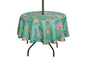 SUQ I OME Patio Outdoor Tablecloth with Umbrella Hole and Zipper,Garden Tablecloth for Host Backyard Parties, BBQs,Family Gatherings(Bohemia,60'' Round with Zipper)