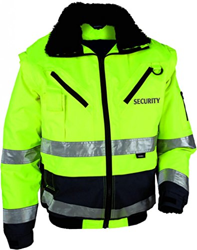 4-in-1 Warnschutz-Pilotenjacke "THOSA" mit REFLEXDRUCK SECURITY, Gr. L, abnehmbare Ärmel, herausnehmbares Fell, gelb