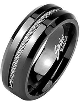 Paula & Fritz® Ring aus Edelstahl Chirurgenstahl 316L schwarz 8mm breit Bandring mit eingelassenem Kabel verfügbare...