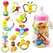 Price comparison product image szseven 9 Pcs Baby Rattle Teether Toy Set First Rattle Gift Set with Giant Milk Bottle Toddler Infant Baby Early Education Toys (Red milk bottle + Red Rattle)