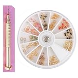 Born Pretty 12 colors 120pcs Pearl Gold Nail art Dangle Ring w/ Bead Charm Drill Set