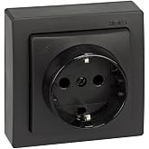 SIMON 73 LOFT &ndash; Schuko Socket Base with Ground, Surface Mechanism, Compact Series for Unbuilt Reforms, Graphite Finish