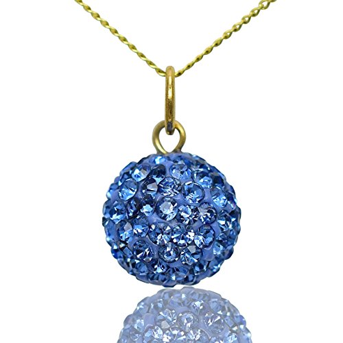 Lua Joia9ct Gold Shamballa Glitter Ball Necklace Chain 16" girls Jewellery with Swarovski Crystals - Choose Colour