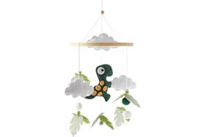 Promise Babe Baby Dinosaur Mobile for Baby Cot,Wood Felt Clouds Dinosaur Baby Mobiles Handmade Crochet Animal Dino Cot Mobiles Nursery Newborn Boy Girl Bed Bell Hanging Deco Nursery Mobiles for Babies