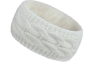 CAMELLIASS Women Ear Warmer Headband Fleece Lined Winter Warm Knitted Thick Hairband Thermal Headbands Elastic Hair Wrap (White)