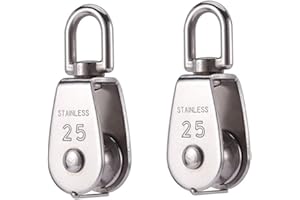 STOUCLA Pulegge per funi, carrucola di trazione singola in acciaio inox 304, rullo di trazione M25, elevata capacità di carico - argento per uso interno ed esterno, 2 pulegge