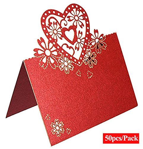 ALPHA DIMA 50pz Segnaposto in Carta Cuore Bomboniera per Matrimoni Banchetti Partito(Rosse)