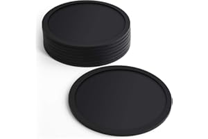 igadgitz Home U6901 – Sous Verre en Silicone sans BPA, Set de 8 Dessous de Verre - Ronde, pour Verre de Pinte de bière, Tasses à Café, Tasses à Thé et Bouteilles - Fêtes, Maison, Bureau et Plus - Noir