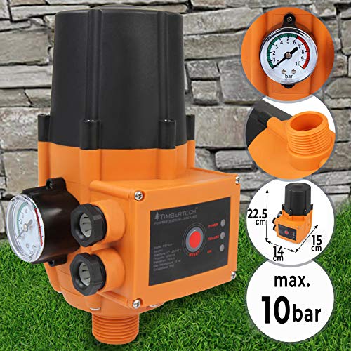 Controlador de Presión Automático - 1,1kW, Presión Máx. 10bar, con Manómetro, Protección IP65 - Interruptor de Control Electrónico de Bomba de Agua, Presostato, Presscontrol