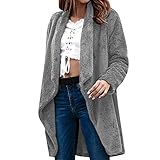 iHENGH Damen Kardigan Top,Ladies Winter Lange ÄRmel Massive Farbe PlüSch Cardigan Jacke Outwear Strickjacke Coat Tops (EU-38/CN-L,Grau)