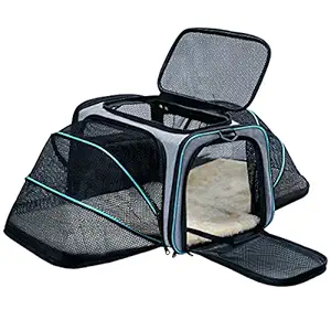 Expandable Pet Carrier - Airline Approved Dog Cat Soft-Sided Carrier with Removable Fleece Pad and Pockets, for Cats/Puppy and Small Animals