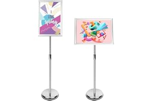 YIYO A4 Poster Stand Floor Standing Sign Holder Snap Frame Adjustable Aluminum Sign Stand, Display Notice Menu Stand for Wedding/Business Activities Display（Silver） (Silver, A4)