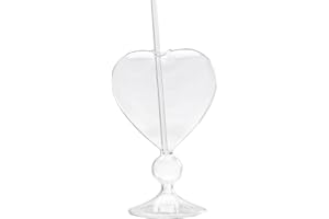 BestAlice Lot de 2 verres à martini, 240 ml, verres à cocktail créatifs en forme de cœur avec paille, verre en cristal pour la maison, le jus, les bars, les fêtes, brillants