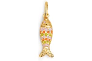 SINGULARU - Charm Pesce Colorato. Ottone con Finitura Placcata Oro 18Kt. Ciondolo con Dettagli Smaltati e Motivo Pesce. Chiusura a Moschettone. Gioielli da Donna