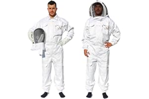 Best Bee Combinaison Apiculteur en Tissu Épais et Coton de haute qualité, Fermeture Éclair robuste, Capuche Amovible, Poches Pour Outils - Tenue Apiculture anti guêpes & abeilles SG (XXL)