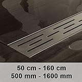 VARIANTES: El desagüe de ducha está disponible en las siguientes medidas: 1600mm / 160 cm I 1400mm / 140 cm I 1200mm / 120 cm I 1000mm / 100 cm I 900mm / 90 cm I 800mm / 80 cm I 700mm / 70 cm I 600mm / 60 cm I 500mm / 50 cm. Están disponibles en acero Inoxidable o negro.