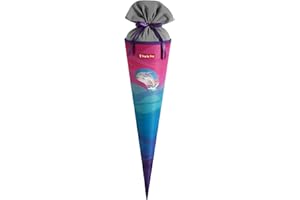 Step by Step Schultüte „Dolphin Lana“, blau-rosa, passend zum Schulranzen, aus recycelten PET-Flaschen, Verschluss aus Stoff, 5 l Füllvolumen, 70 cm Höhe