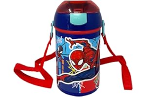CARTOON Borraccia con apertura pop-up Spiderman Marvel bottiglia in plastica riutilizzabile con tracolla BPA Free capacità 450 ml