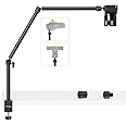Flexible Arm, ULANZI LS08 Overhead Camera Mount, Desk Camera Stand 3 Section Pole Adjusted, Webcam Microphone Boom Arm with ¼-inch Screw, Clamp Mount for Photography, Video, Live Streaming