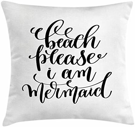 I'm Mermaid Throw Pillow Cushion Cover by Ambesonne, Calligraphic Design Cool Font Mermaid Theme Supportive Quote One Color Pattern, Decorative Square Accent Pillow Case, 24 X 24 Inches, Black White