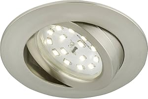 ‎BRILONER BRILONER - 1x LED Einbaustrahler 230V Flach, Deckenspots, LED Spots, Einbauspots LED, Einbauleuchten Decke, 68mm, Dimmbar, Schwenkbar, Warmweißes Licht, Matt-Nickel, 82x28 mm (DxH)